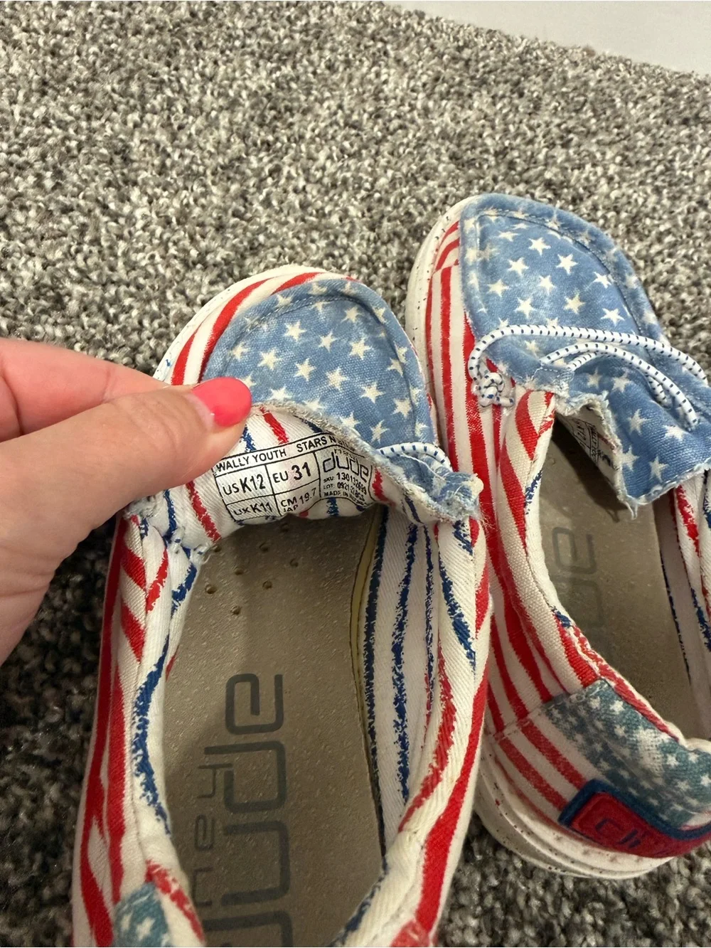 Hey Dude Kids Moccasins American Flag Red White Blue